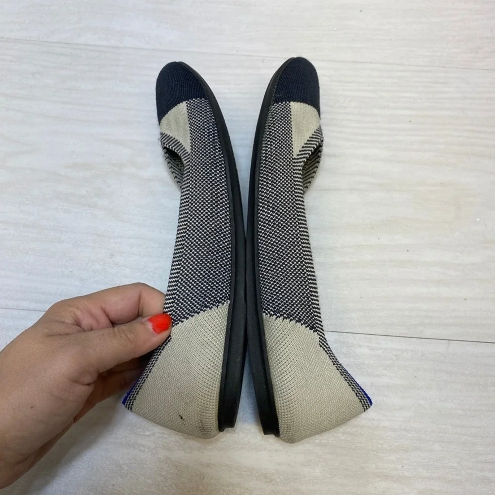 Rothys The Flat Navy Cream Colorblock Round Toe Knit Shoes Womens Size‎ 8